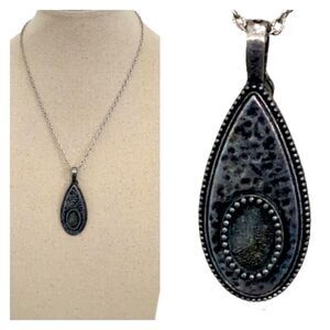 Teardrop Hammered Silver-Tone Handmade Pendant Necklace – Boho Tribal Jewelry
